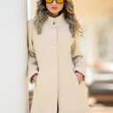 Allegra K Women's Winter Overcoat Mid-Long Stand Collar Single Breasted Coat Outerwear (Beige)
