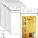60 Pcs Clear Plastic Vertical Name Badge ID Card Holders