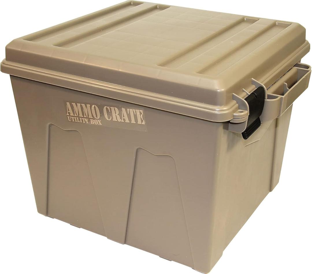 MTM ACR12-72 Ammo Crate Utility Box |Dry Storage of Gear | Carries 100lbs of gear| Stackable, four tie down points | Double padlock tapped for security | Dark Earth