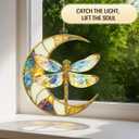 Dragonfly Moon Ornament – Dragonfly Suncatcher Gifts for Women, Hanging Suncatcher for Windows, Moon Decor Handmade Ornaments, Unique Handmade Home Decoration, Christmas Ornaments for Tree