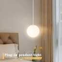 KoKo&Yukina 8" Globe Pendant Light White Plug in Pendant Light Adjustable Hanging Lights with Plug in Cord Matte White Finished with Milk Glass Lampshade for Bedroom Kitchen Island (Bulb Included), 1-Light , Plug in, 1PK