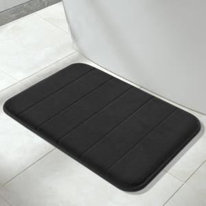 Yimobra Memory Foam Bath Mat, Super Soft Absorbent Bathroom Rug Non-Slip 24x17 Inch, Quick Dry, Machine Washable Floor Carpet for Tub Shower, Home Decor Accessories, Black