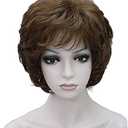 Wiginway Short Curly Wavy Synthetic Hairpiece Wigs with Bangs for Women Girls Medium Auburn
