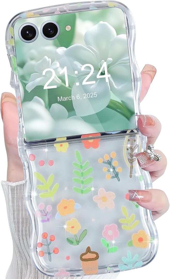 DAKORIE Galaxy Z Flip 7 Case Clear Flip 7 Case Flower Protective Cover for Samsung Galaxy Z Flip 7 2025 5G for Women Girl - A