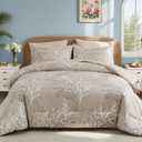 DJY Beige Floral Comforter Set King Size, Branch Botanical Bed in a Beg 7 Pieces Floral Bedding Set, Soft Microfiber Reversible Comforter Set for All Season, 90''x90''