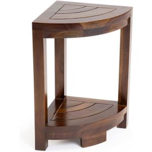 ALA Teak Corner Teak Wood Bath Spa Shower Stool Corner Table Bench Stool Fully Assembled Brown, Medium