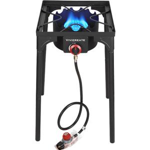 Vivicreate 30000 BTU Propane Gas Stove Outdoor Single Burner Adjustable Height with 20PSI Regulator Heavy Duty Cooker for Patio Camping Garden BBQ Fogon de Gas Estufa de Gas Portatil Parrillas