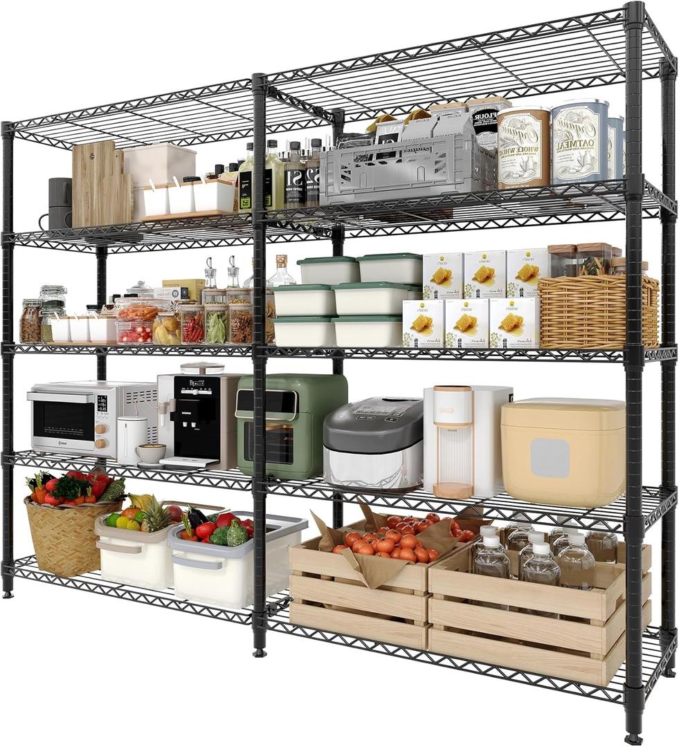 GarveeLife 70" H Storage Shelves L-Shaped 1325 LBS Heavy Duty Metal Shelving 5-Tier Wire Shelving for Corner Storage Rack Adjustable Pantry Shelf for Kitchen Pantry, 70.5" H x 59" W x 13.8" D
