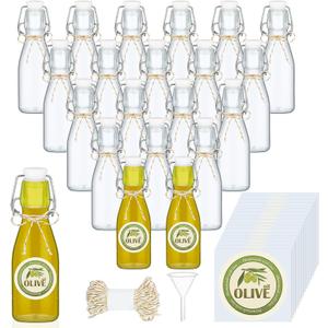 Queekay 20 Pack Mini Swing Top Glass Bottles for Vanilla Extract Homemade Olive Oil Bottles with Lids Airtight Cap Lids Labels for Wedding Baby Shower Favors(5.07 oz,Clear)