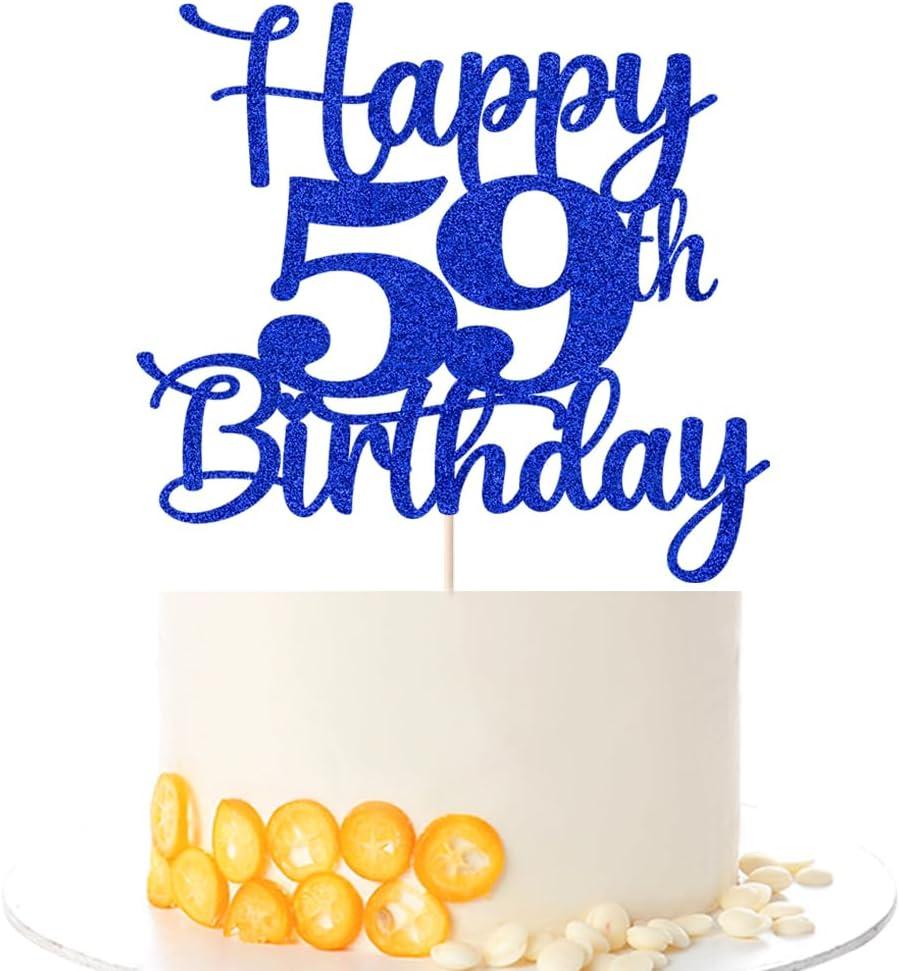 Kaoenla Happy 59th Birthday Cake Topper,Hello 59Cheers to 59 Years,59th Anniversary /59 years old birthday Party Decoration (59th, blue)