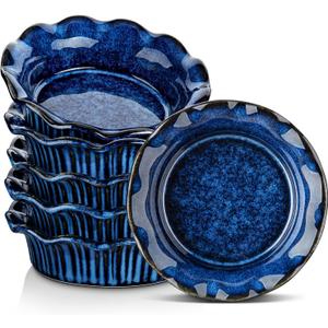 vancasso Mini Pie Pans Set of , 5.2 Inch Ceramic Deep Dish Pie Plates with Ruffled Edge for Baking, Microwave & Oven Safe, Blue