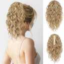 FLUFYMOOZ Ponytail Extension, 12" Short Claw Ponytail Extension Wavy Curly Jaw Clip in Pony tails Hair Extension Natural Synthetic Hairpiece for Women (Golden Blonde with Highlights)
