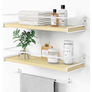 Forbena Floating Shelves for Wall with Rail, White and Natural Wood Nursery Book Shelves for Baby Girls Boys Kids Room Bedroom, Hanging Bookshelves Wall Mounted for Books, Toys, Bathroom (Set of 2)