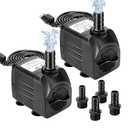 GROWNEER 2 Packs 550GPH Submersible Pump 30W Ultra Quiet Fountain Water Pump, 2000L/H, with 7.2ft High Lift, 3 Nozzles for Aquarium, Fish Tank, Pond, Hydroponics, Statuary