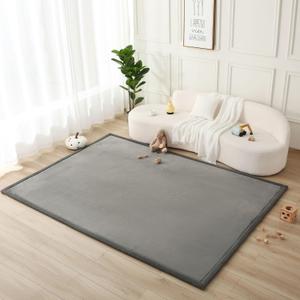 Hakuna Matte CloudSoft Baby Play Mat for Floor 80" x 110" Dark Gray Coral Velvet Memory Foam Rug for Crawling & Cozy Play Non-Slip, Water-Resistant, Easy-Care Tummy Time Mat, Playmat for Playpen
