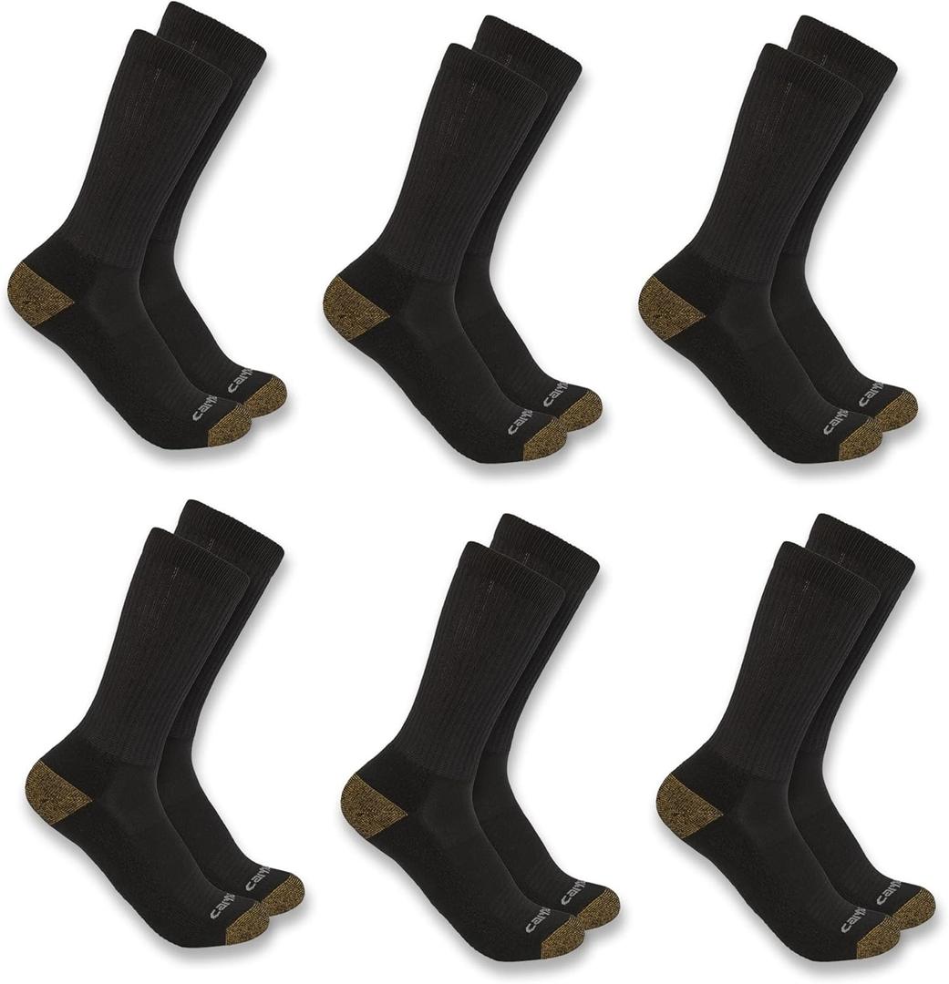 Carhartt Men's SC1156M Midweight Crew Sock 6-Pack (X-Large, Black)