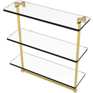 Allied Brass NS-5/ 16TB 16 Inch Triple Tiered Integrated Towel Bar Glass Shelf, Polished Brass