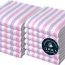 Fiesta Stripe 100% Cotton Dish Towels Set of 12, Large 18x26 Inch, Quick Dry, Absorbent & Reusable for Cleaning, Cooking, Kitchen Decor, Machine Washable, Rose Pink & Lavender