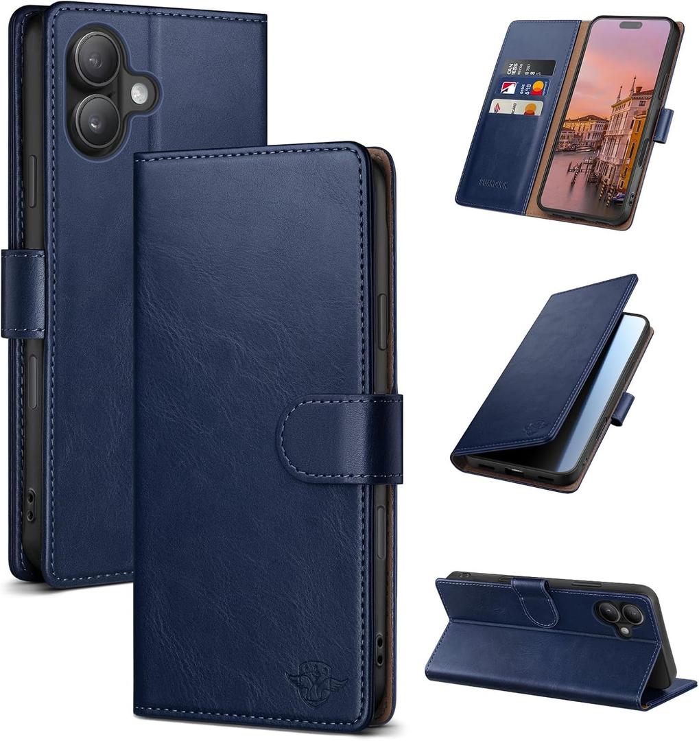 Wallet Case for iPhone 17 6.3" with RFID-Blocking Credit Card Holder, PU Leather Folio Flip Cover Women Men Protective Phone Case Compatible with Apple 17, Blue