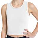 Haloumoning Girls Tank Tops Kids Athletic Ribbed Knit Sleeveless Crop Tops Basic Camisole 5-14 Years (7-8 Years, White)