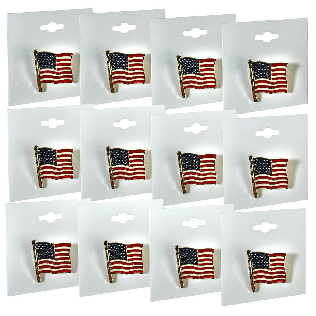 Azar USA Flag Lapel Pins – Pack of 12 American Flag Pins for 4th of July, Veterans Day, Memorial Day, Patriotic Events – United States Flag Pins for Suits, Backpacks, Hats (12-Pack)