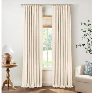100% Blackout Curtains for Bedroom, Cream Black Out Curtains 84 Inch Long, Clip Rings Linen Blackout Drapes, Thermal Insulated Room Darkening for Living Room, 2 Panels - W50xL84