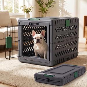 28"L Collapsible Dog Crate for Small/Medium Dogs - No-Tool Assembly Foldable Dog Cage - Portable Travel Crate with 2 Wheels - Space-Saving for Indoor Outdoor Use (Dark Grey, 28.0"L x 18.3"W x 20.9"H)