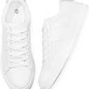 Adokoo Women's Fashion Sneakers PU Leather Casual Shoes White Tennis Low Top Shoes Womens Lace Up Sneakers (8)
