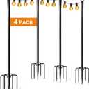 4 Pack String Light Poles for Outside, Thickened Metal Christmas Lights Hanger Pole Outdoor with Fork, Lighting Hanging Post Accessories for Patio Decor Garden Backyard Yard Outside Decorations