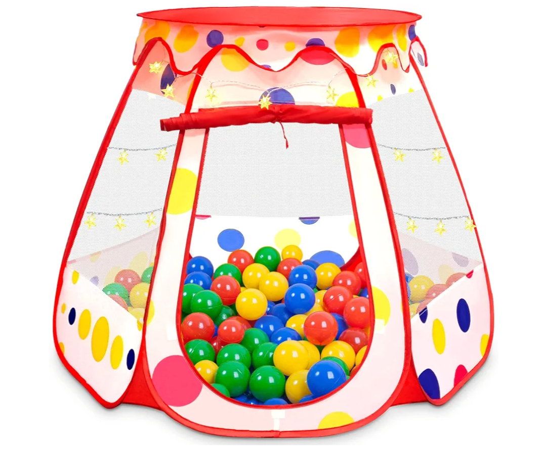 PopUp Princess Tent, Toddler Girl Toys Baby Ball Pit with LED Star Lights, Foldable Kid Play Tent with Carrying Bag, Indoor Outdoor 1 2 3 Year Old Girls Toy Gift for Birthday/Christmas, Red