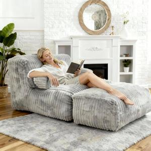 Bean Bag Chair - Large Bean Bag Loungers Chairs for Adults, Teens, and Children.Bean Bag Sofa with Memory Foam Filled and Armrests for Living Rooms, Bedroom, Dorm, or Balcony (Striped Gray)
