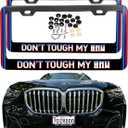 License Plate Frames Cover Compatible with BMW Exterior Accessories, Aluminum Frame Holder Front and Back 2 pcs Pack, m-Tricolor Vertical Stripes with Text Don't Tough MYBMW