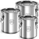 Suclain 3 Pack 12L/21L/33L Stainless Steel Airtight Canister with Locking Clamp Metal Sealed Food Storage Containers for Flour Rice Cereal Grain Coffee Bean and Pet Food