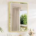 Brushed Gold Bathroom Mirror for Over Sink 24 x 36 Beveled Edge Tempered Glass, Rounded Corner Rectangle Framed Mirror for Modern Bathroom, Living Room, Bedroom, Entryway