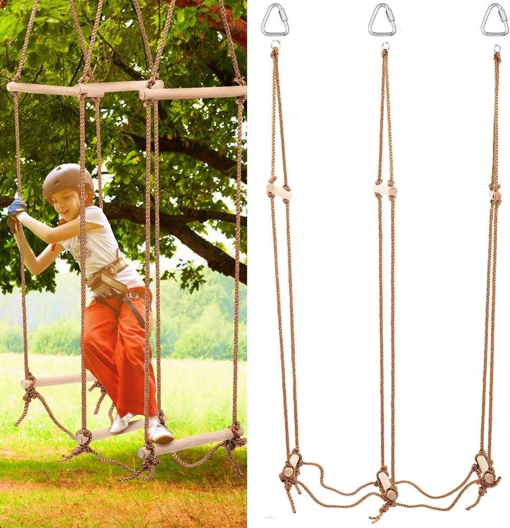 Simgoing Climbing Rope Ninja Ladder for Kids, Playset Ladder for Ninja Warrior Obstacle Course Accessories, Rickety Bridge, Playground Treehouse Swing Indoor Outdoor