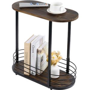 MyGift 21 Inch Tall Brown Wood Oval Side Table, 2 Tier Living Room Sofa End or Side Table with Bottom Storage