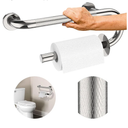 Toilet Grab Bars 16 Inch  Toilet Paper Holder Grab Bar Stainless Steel Knurled Toilet Grab Bars for Seniors Bathtub Bathroom Rails for Elderly Safety Balance Support, Chrome