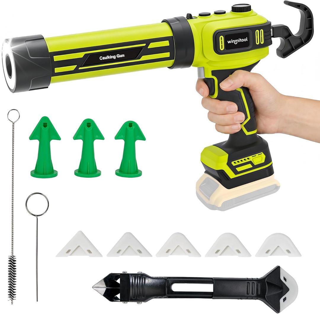 Cordless Caulking Gun Compatible With DeWalt 20V Max Battery, 10oz (300ml) Electric Caulk Gun, Stepless Speed Control, No‑Drip Design with LED Light for Filling, Sealing & Repair(No Battery)