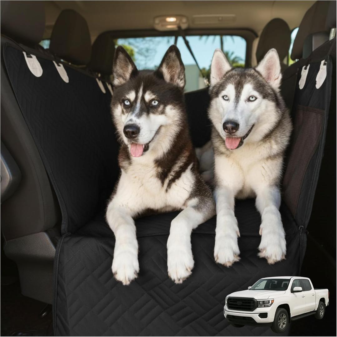 Back Seat Pet Cover for Dogs, Premium Dog Hammock for Car with Hard Bottom | XL, Waterproof & Washable | Dog Car Seat Cover for Large | Fits Large SUV, Trucks (Black)