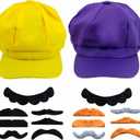 Halloween Funny Cap Costume Hat Super Bros Hat Cosplay Cap Role Play for Unisex Adult 21.1-21.9Inch Purple,Yellow (Purple)