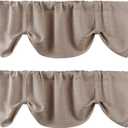 WOSIBO 2 Pack Tie Up Linen Burlap Window Valances Farmhouse Cream Valances for Window Balloon Rod Pocket Valence Window Treatment Decor Curtains for Kitchen/Living Room 16" X 56" (Light Brown)