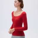 SUUKSESS Cloud Cashmere Women Lace Scoop Neck Tops Basic Long Sleeve Knit Shirts (Red, M)