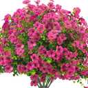 Grunyia Artificial Fake Flowers for Outdoor Spring Decoration, 16 Bundles Faux Silk Colorful Daisy UV Resistant Realistic for Outside Porch Patio Home Yard Garden Planters Pots Window Box (Red Purple)