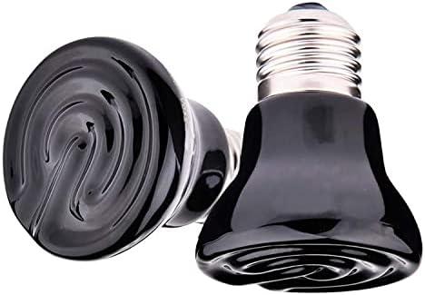 Qixivcom 2-Packs 50W Black Ceramic Heat Lamp Mini Reptile Heat Lamp Bulbs E26/E27 Infrared Reptile Heat Emitter Heater Lamp Bulb No Light Lamps for Lizard Brooder Coop Aquarium Habitat Lizard Turtle