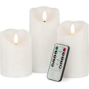Flameless Candles with Remote, Battery Operated Wax LED Flickering Candles - Set of 3 (White) with Timer for Home Decor, Perfect for Christmas Party White