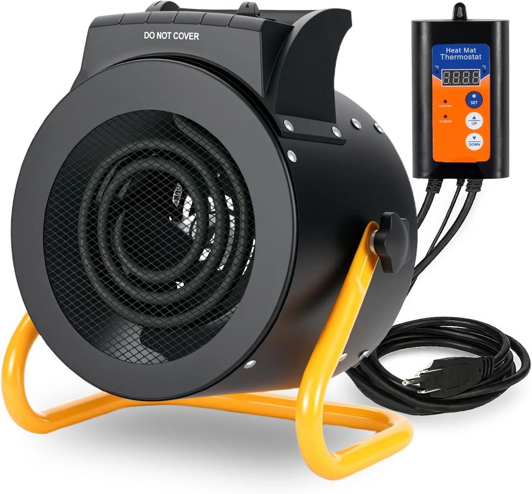 Noarixa Greenhouse Heater with Digital Thermostat, 1500W/750W Electric Grow Tent Heater, IPX4 Waterproof, Overheat Protection, Fast Heating for Patio, Flower Room, Green House, Outdoor, Black