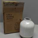 Boho Farmhouse Small Ceramic Vase for Pampas Grass & Flowers - 5.3 Inch Rustic White Vase, Centerpiece for Eucalyptus, Tiny Stems & Bouquets with Embossed Lines