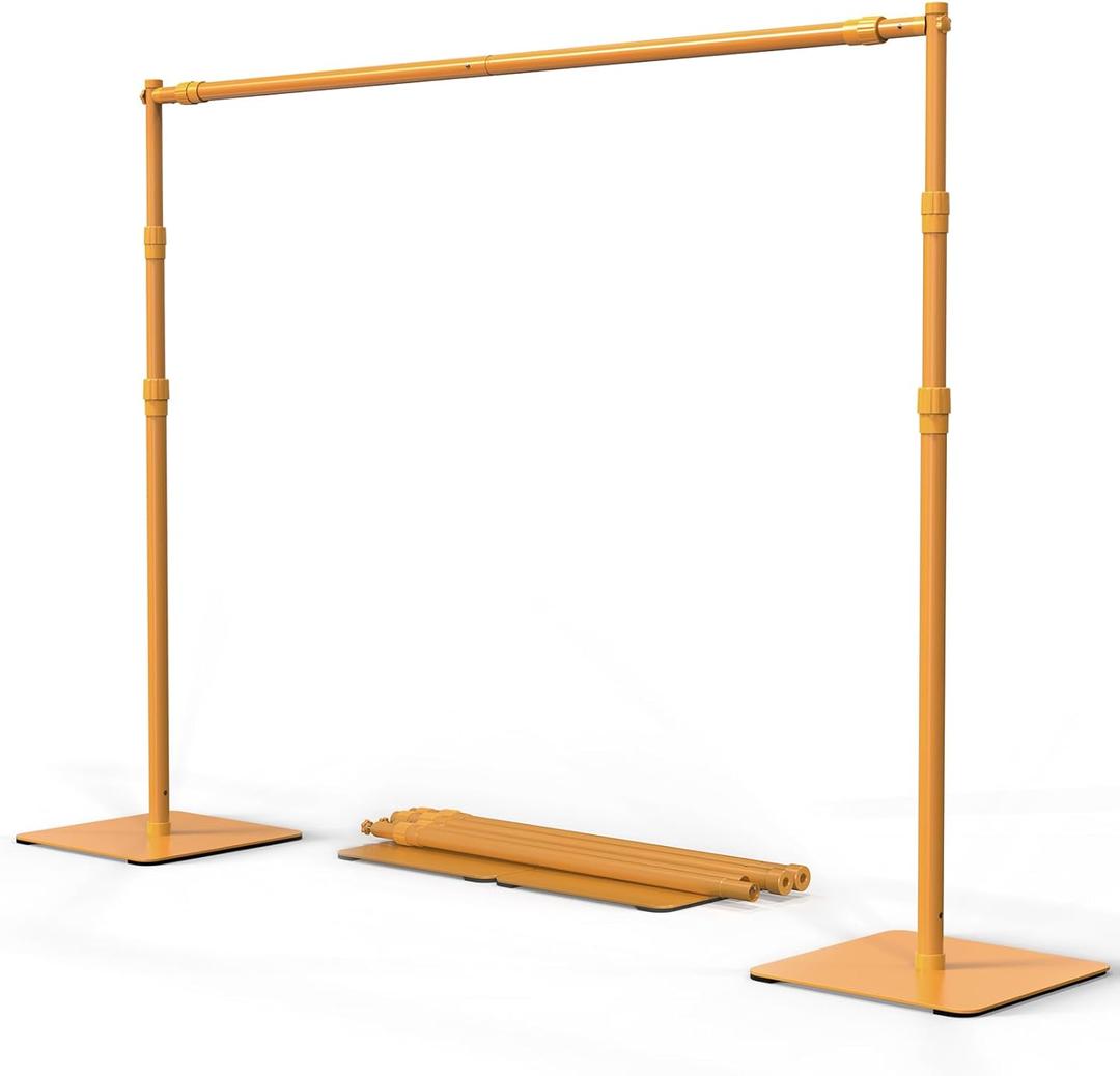 Backdrop Stand, 8x10 ft Adjustable Photo Backdrop Stand Kit, Heavy Duty Backdrop Stand with Steel Base for Photography, Photo Video Studio, Birthday Parties, Wedding (Golden)