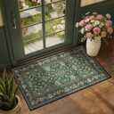 Dark Green Runner Rug 2x4 Rugs Boho Small Washable Runner Rugs for Entryway Bathroom Kitchen, Small Rugs Soft Low Pile Non-Slip Rubber Backing Oriental Door Mat