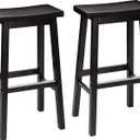 Amazon Basics Solid Wood Saddle-Seat Counter Height Bar Stools for Kitchen Island and Home Bar with Footrest, 29-Inch Height, Black, Set of 2